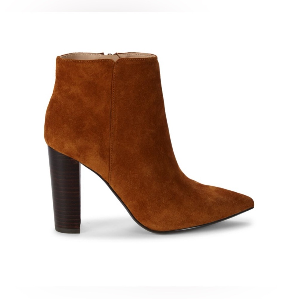 SAKS FIFTH AVENUE
Annie Stacked Heel Bootie. Real suede and leather.